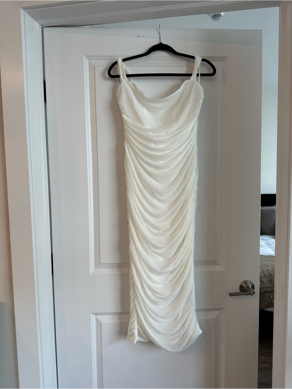 White Ruched off the shoulder Dress